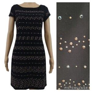 White House Black Market Black Dress with Gold Accents